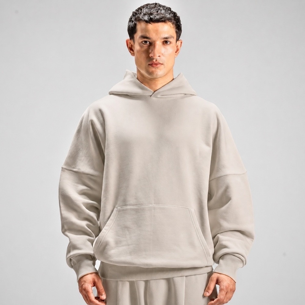Seventh Earth Studios Hoodie Large Smokey Taupe Beige Organic Cotton Boxy